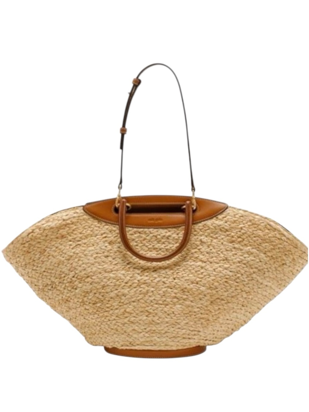 NWT Cult Gaia Wanda Tote Natural Straw Brown Leather Long Strap Beach Elegant - Picture 5 of 15